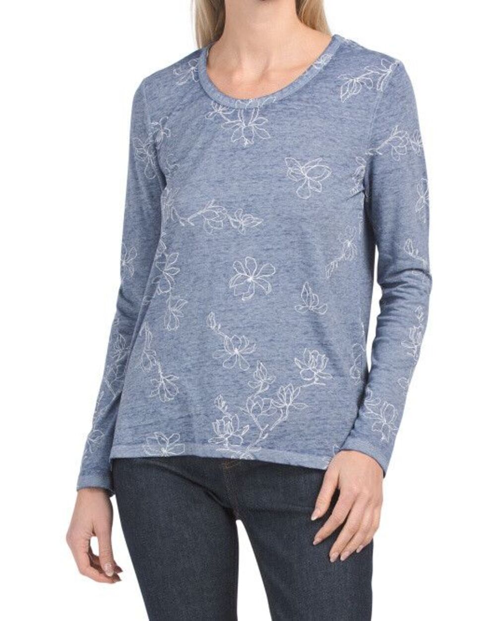 C&C California womens Blue Floral Lightweight Knit T Shirt Top size Large